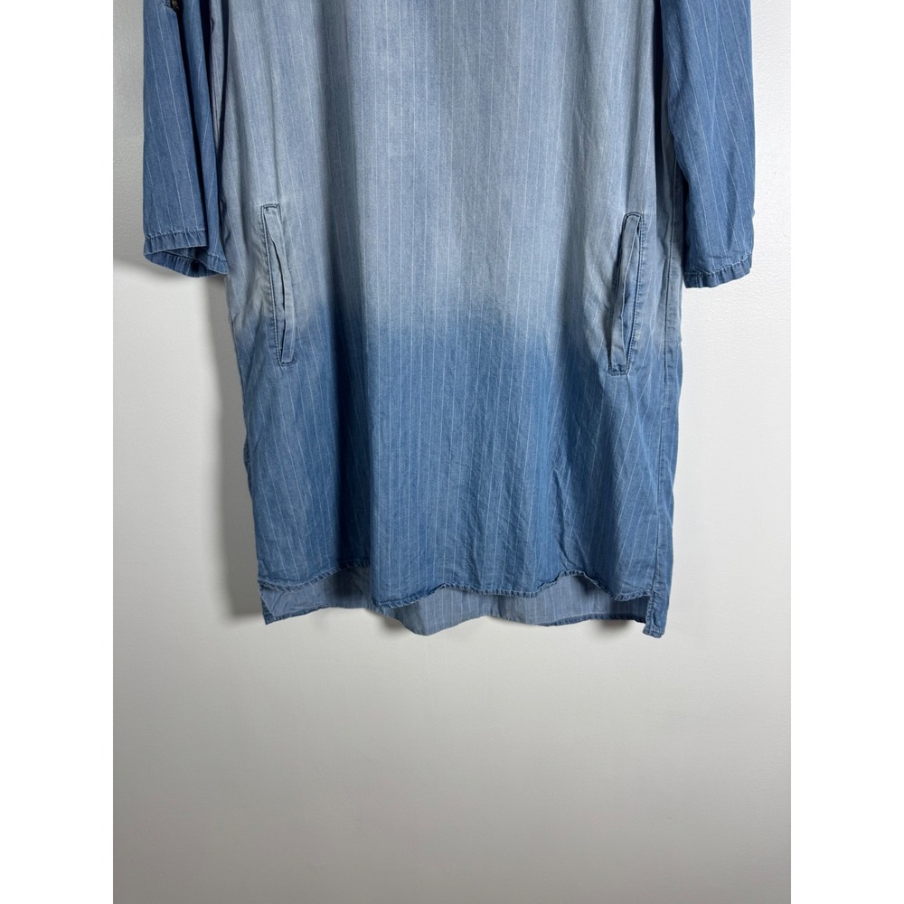 Coastal Boho Luxology Womens 12 Tunic Dress Blue Ombre Pinstripe Roll Tab Pocket - Picture 10 of 10